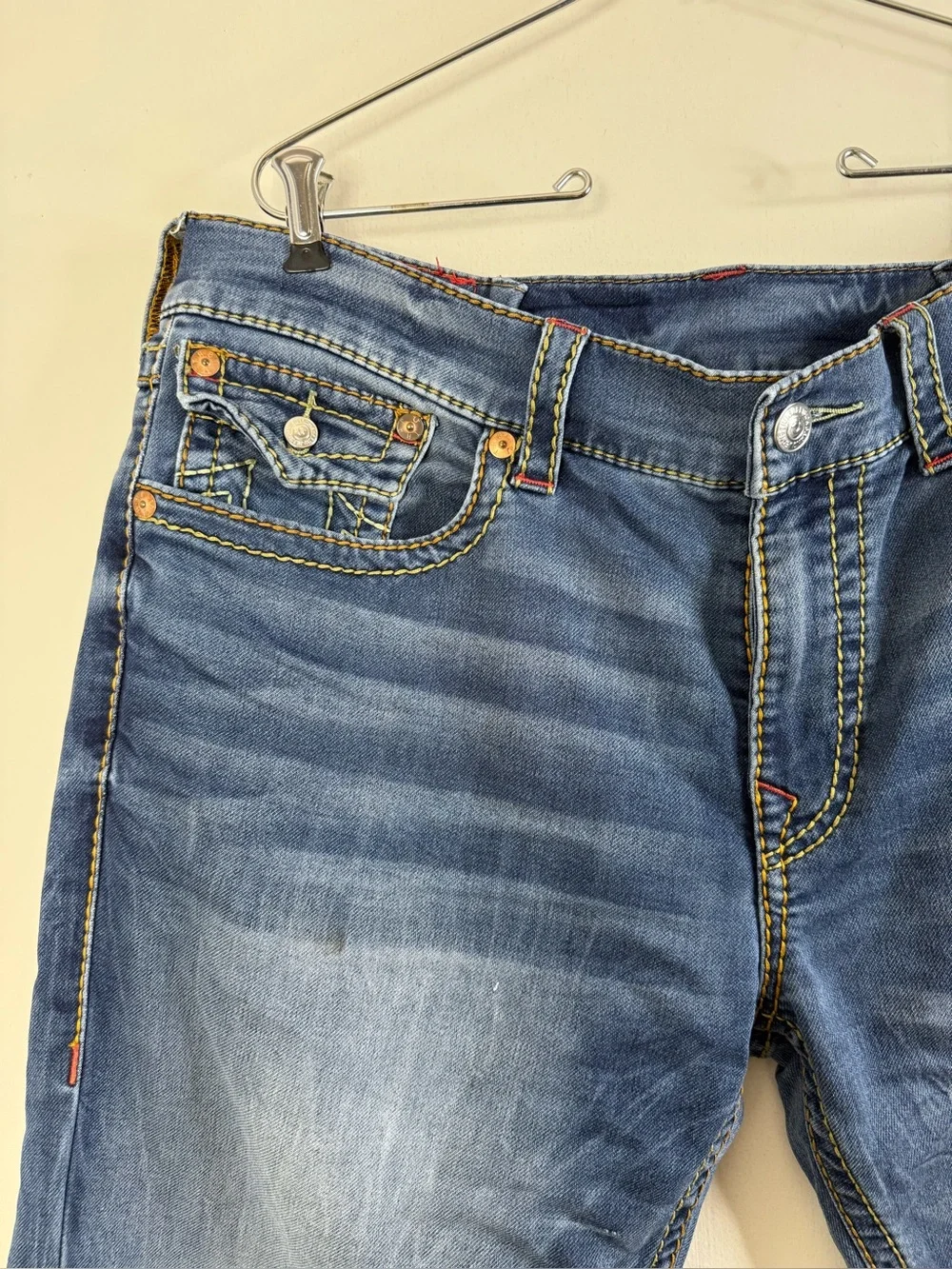 True religion, big Ricky flap, slim, men’s blue denim jeans 38